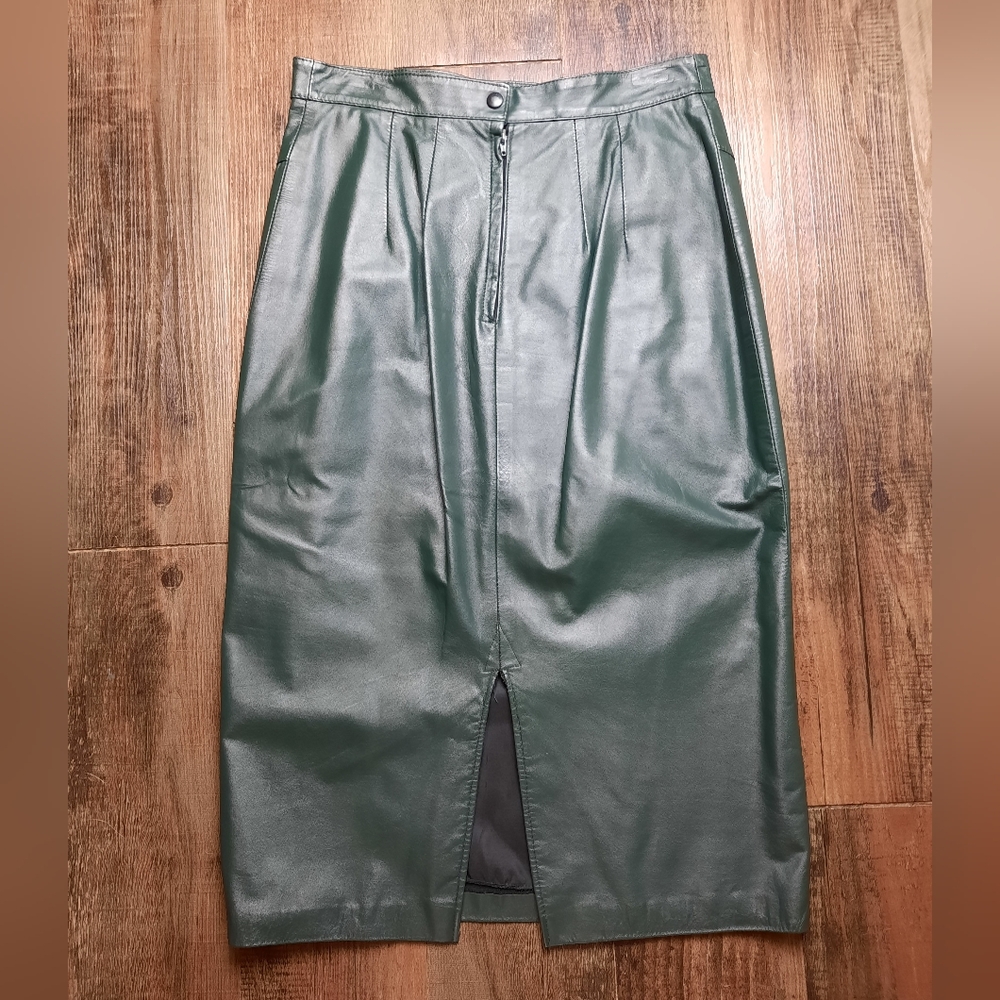 Vintage LeatherCraft Process hunter green leather pencil skirt 12